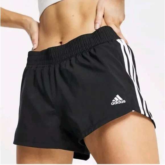 Adidas Women's Pacer 3-Stripes Woven Shorts in black with white stripes - Picture 1 of 5